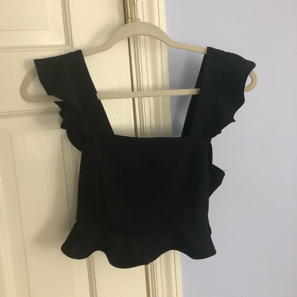 Cropped black frill top